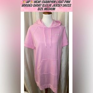 🎉HP🎉New! Champion Light Pink Hooded Short Sleeve Jersey Dress Size M🤍🎀👟